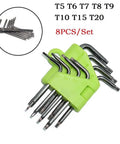 Top Notch 8 Piece L Star Hex Key Set Made From Heavy Duty Chrome Vanadium Steel For Gaming Gadgets And Electronics Fixin' With Pro T7 T8 Bit Power, 8-piece Torx hex key set with green holder, T5-T20 chrome vanadium steel