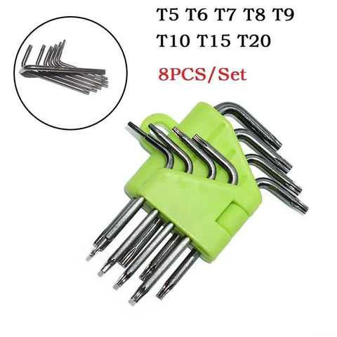 Top Notch 8 Piece L Star Hex Key Set Made From Heavy Duty Chrome Vanadium Steel For Gaming Gadgets And Electronics Fixin' With Pro T7 T8 Bit Power, 8-piece Torx hex key set with green holder, T5-T20 chrome vanadium steel