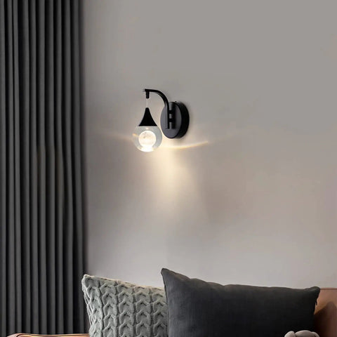 Moon Crystal LED Wall Sconce With Dimmable 5W Light Modern Matte Black Bedroom Bedside And Living Room Lighting Elegant Crystal Globe Moon Inside For Hallway And Bathroom Lit Ambient Glow