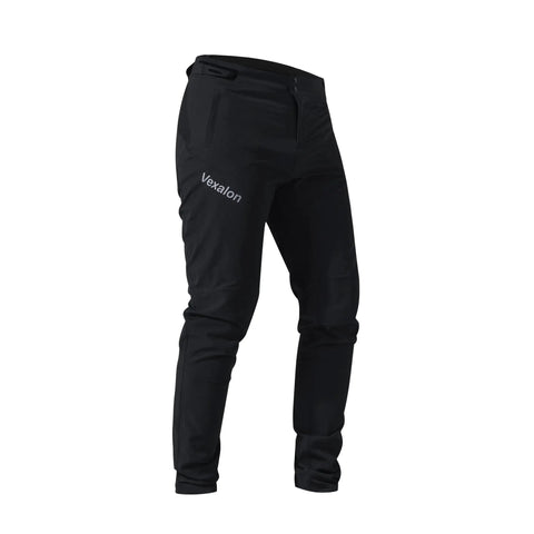Kids Mountain Bike Pants for Boys, Quick Dry, Lightweight, Breathable MTB Pants, Black, Size 12, side view with logo