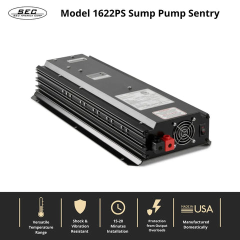 Straight Up Solid Sump Pump Battery Backup System With Automatic Power Outage Switch 1800 Watt Cs And Ul Rated Compact design of 1622PS sump pump