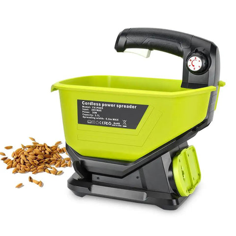 Cordless All Season Spreader for 18V Lithium Batteries, Seed Fertilizer and Ice Melt, tool only, green design with handle