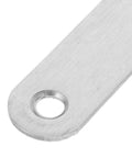 Close-up of Heavy Duty Stainless Steel Flat Straight Bracket Connector With Two Holes For Wood Furniture Repair And Shelf Fixing Mending Joining Plate