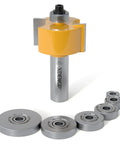 Badass One Piece Half Inch Shank Rabbet Router Bit With Interchangeable Bearings, carbide cutter and guide rings for precision woodworking.