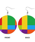 Chic Colorful Grid Print Dangle Earrings For Women Totally Lightweight Silver Plated Ear Hooks showing front and back designs.