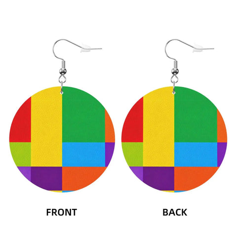 Chic Colorful Grid Print Dangle Earrings For Women Totally Lightweight Silver Plated Ear Hooks showing front and back designs.