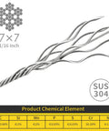 One Sixteenth Inch Stainless Steel Wire Rope Heavy Duty DIY Ready 100 Feet 304 Aircraft Grade Cable With 50 Crimp Sleeves 7x7 Strand 368 Pounds Breaking Strength Weather Resistant For Garden Trellis Clothesline Railing And Outdoor Projects depiction