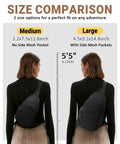 Size comparison of Crossbody Sling Bag For Men And Women, Medium without side mesh pocket, Large with mesh pockets.