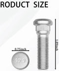 Five Piece Steel Wheel Studs Kit Featuring M12x1.5 Threads And 49mm Length showing a steel stud with dimensions of 0.75 inch diameter and 1.89 inch length.