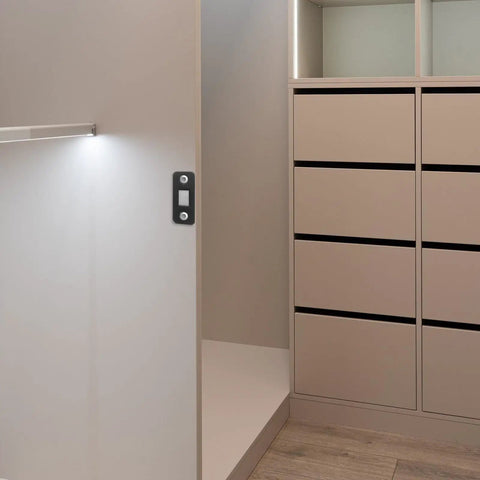 Ultra Thin Magnetic Cabinet Door Catches Stainless Steel 12 Pack Black Finish mounted on closet door for secure closure