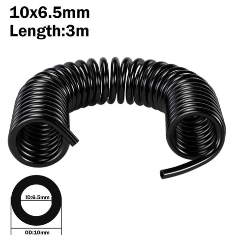Heavy Duty PU Air Compressor Hose With Spiral Winding For Gas Pumps And Air Tools Badass Flex Handles High Pressure Everyday Use slick black polyurethane tubing.