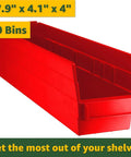 Heavy Duty Garage And Office Storage Shelving Unit With 40 Plastic Bins, 18X36X74 Commercial Wire Rack For Tools, Red Steel Frame Handles 600 Lbs, durable red plastic bin 17.9"x4.1"x4" for organizing.