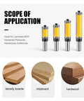 Premium 1 Pc 12Mm Shank Pattern Router Bit With Dual Top Bottom Bearings For Smooth Guided Trim On Wood Carving And DIY Projects Featuring Solid 3/4In Cutter Diameter For Super Duper Results application on various wood materials, including MDF, chipboard, and hardwood.