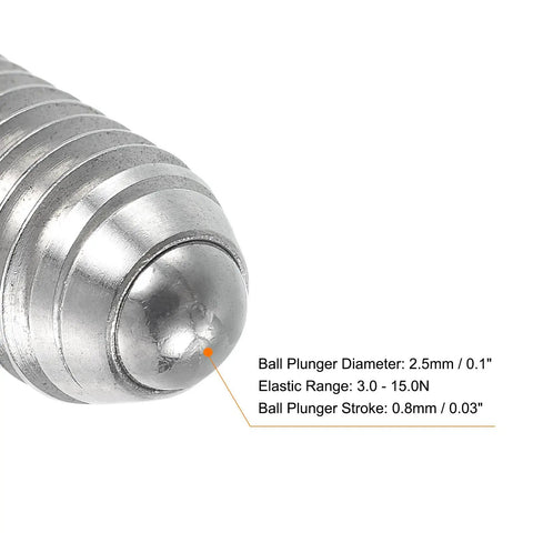 Close-up of M4 x 8mm Ball Point Set Screws with Hex Socket Drive, 2.5mm Ball, 304 Stainless Steel for precise adjustments and locking