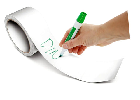 Person writing on White Dry Erase Tape 1.88 Inch Wide By 5 Yard Length 6 Pack Peel And Stick Writable Label Tape For Home Office School Crafts Decor Erases With Tissue Or Eraser