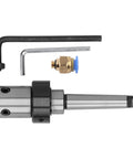 MT2 Morse taper drill arbor with 19.05mm bore and R8 adapter; metal machining tool