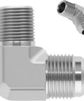 Built Tough 90 Degree Hydraulic Hose Fitting 3/8 Inch Male Jic To 1/2 Inch Male Nptf Elbow Adapter with swivel connector.