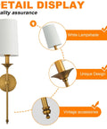 Top Shelf Vintage Antique Brass Wall Sconce Set Of 2 Hardwired Farmhouse Lights With Smooth White Glass Shades close-up view showing design details and materials.