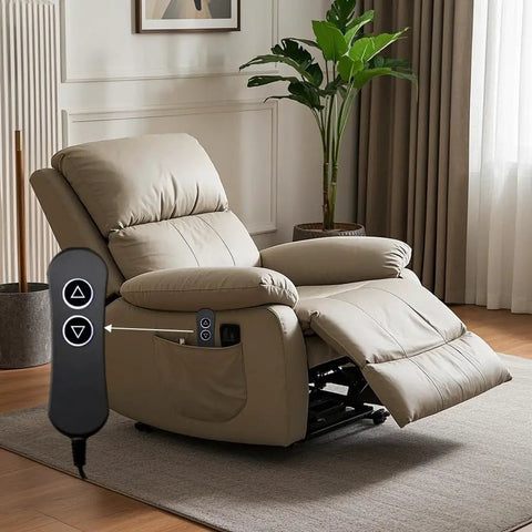 Remote Hand Control For Power Lift Chairs And Recliners With USB Backlight shown with beige recliner in living room setting
