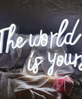 World Is Yours White LED Neon Sign For Bedroom Decor Bar Party And Cafe Vibe USB Powered 17x11 Inches 3D Art Light