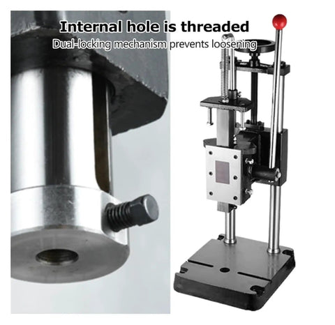 Versatile Manual Arbor Press And Premium Leather Hole Puncher, tough cast iron workshop tool with dual-locking mechanism.