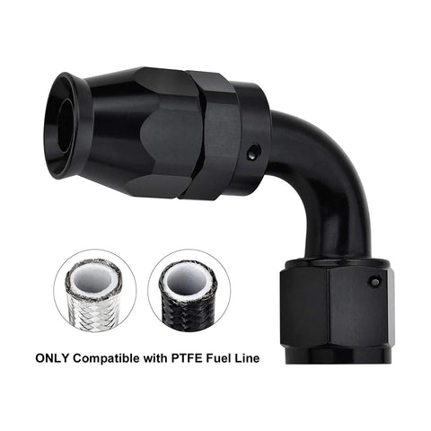10AN PTFE Hose End Fitting 90 Degree Black Aluminum 6061 T6 Race Ready Set For PTFE Fuel Line Seven Eighth Inch 14 UNF Thread High Pressure 1500 PSI 252 Degree F Temp Range 4 Pack black 90-degree PTFE hose fitting