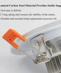 Close-up of Set Of 10 Recessed Lighting Spring Clips For Ceiling Canister Lights And LED Strip Mounting, orange clamp detail