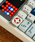 Slick 65 Percent Wireless Mechanical Keyboard With Buttery Smooth Keys And Dope Hot Swap Support Featuring Tri Mode Connectivity Custom Led Display Super Chill Typing Vibes For PC And Mac Gaming Rig In Cloud White Color close-up view of keycap with red accent.