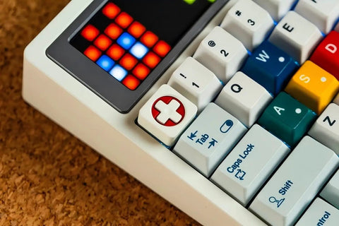 Slick 65 Percent Wireless Mechanical Keyboard With Buttery Smooth Keys And Dope Hot Swap Support Featuring Tri Mode Connectivity Custom Led Display Super Chill Typing Vibes For PC And Mac Gaming Rig In Cloud White Color close-up view of keycap with red accent.