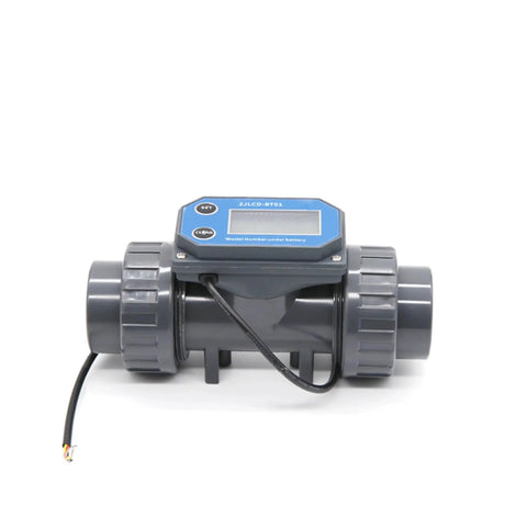 Front view of 3 Inch Electronic LCD Display Flow Meter Turbine Flow Meter With NPN Output For Water In PVC Pipe Ideal For Farm And Garden Irrigation