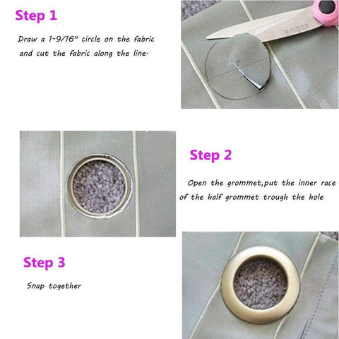 Step-by-step guide for installing 20 Pack Curtain Grommet Kit With 1.7 Inch Inner Diameter Silencer Sliding Brown ABS Grommets.