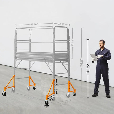 Heavy Duty Scaffold Outriggers Four Pack With Five Inch Lock Casters Built For Baker Style Frames showing dimensions and stability features.
