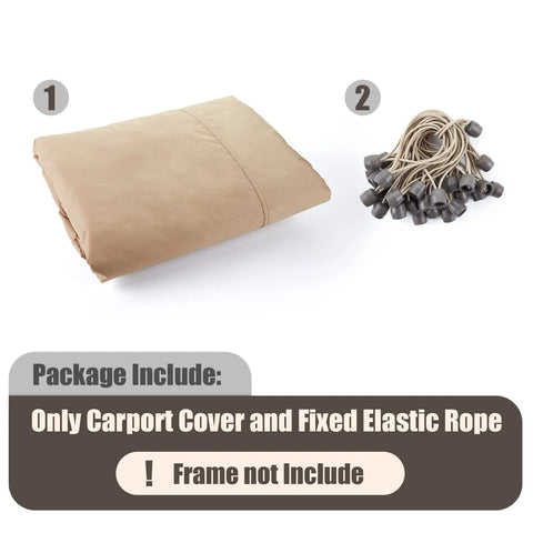 10x20 Ft Carport Replacement Canopy Top 800D Oxford Heavy Duty Waterproof Tarp Cover With 36 Ball Bungees and packaging