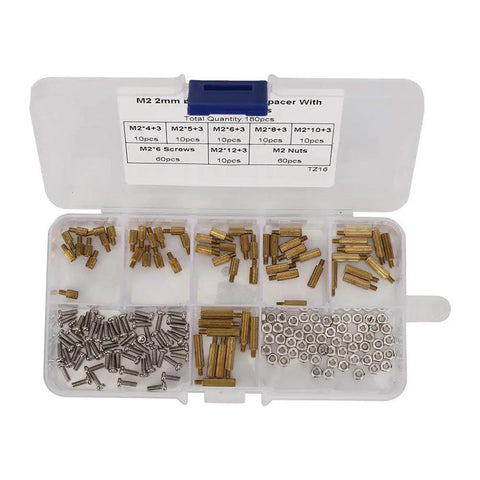 Killer 180 Pieces Electronic Hardware Assortment Set With Road Ready Steel M2 And M2.5 Hex Standoffs Machine Screws And Nyloc Lock Nuts For Modding Rigs Gonna Grip It Tight Always, organized screw and nut set in plastic case.