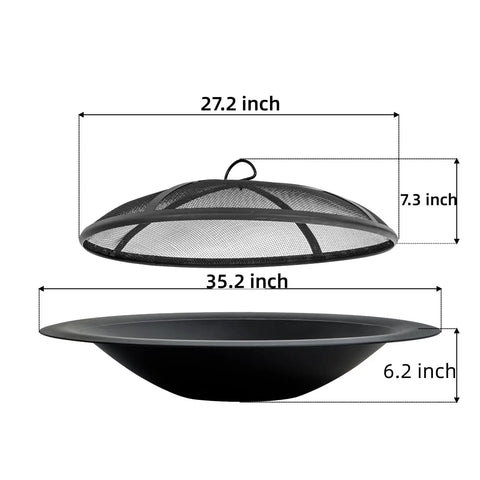 Dimensions of 35 Inch Steel Fire Pit Bowl Built To Last For DIY Or Replacement, Includes Spark Screen And Fire Poker