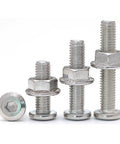Stainless Steel M6 Beveled Hex Socket Head Screws With Flange Nuts Kit For DIY Projects displayed in various positions