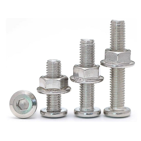 Stainless Steel M6 Beveled Hex Socket Head Screws With Flange Nuts Kit For DIY Projects displayed in various positions