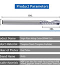 CNC router end mill, 1/8 in down-cut single-flute (O-flute), tungsten carbide, 1 in cut length, pack of 5, Hozly