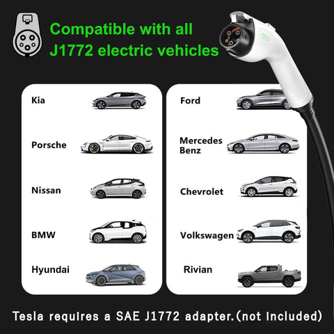 Level 2 EV Charger 40A 240V Portable J1772 With 21 Ft Cable And NEMA 14 50 Plug compatibility with various car brands
