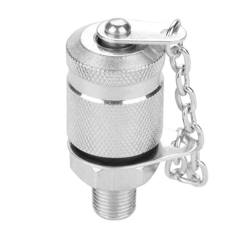 Hydraulic test cap plug, knurled silver metal with chain, G1/8 thread