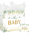 13 Inch Large Baby Gift Bag For Baby Shower Or Birthday With Sturdy Handle Includes Tissue Paper And Greeting Card In Vibrant Green