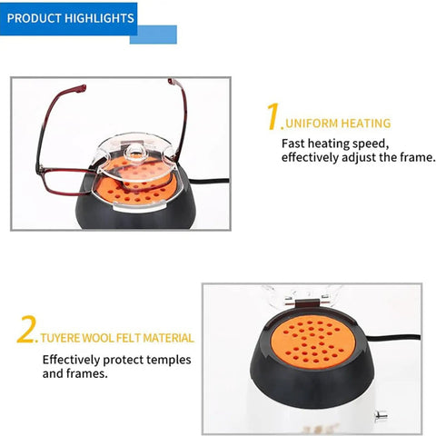 Heavy Duty Eyeglass Frame Warmer Hot Air Heater For Spectacles With Adjustable Temperature 75 To 150 Celsius softening a frame.