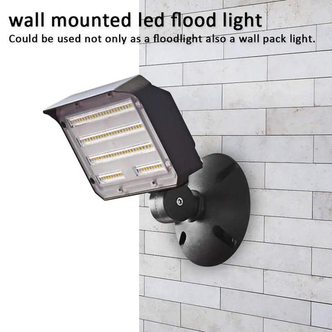 Beefy 60W LED Knuckle Mount Outdoor Flood Light With Base, Dusk to Dawn Photocell, mounted on wall