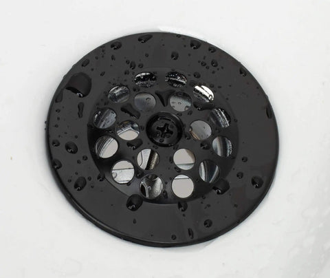 Trip Lever Tub Trim Kit Set With Overflow Face Plate And Strainer Drain Matte Black Finish shown in bathroom setting