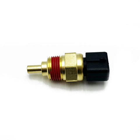 Engine coolant temperature sensor with brass body, red gasket, and black electrical connector