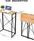 Folding Laptop Desk For Home Office 31 Inch Standing Desk No Assembly Required Easy Setup Compact Yet Sturdy Small Desk For Sitting Or Standing Anti Scratch X Frame Wood Finish Ideal For Writing And Computer Setup shown in use and folded.