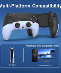 Wireless PS5 Controller With Back Buttons, Dual Vibration, 3.5mm Audio Jack, compatible with PS5 and PC, displayed on blue background