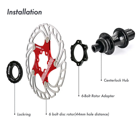 Installation view of Centerlock To Six Bolt Rotor Adapter With Lockring All In One Kit for MTB and Road Bikes