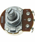 Close-up of B500K potentiometer from 5 Pack Linear Guitar Pots 500K Volume For Electric Guitars, Big 24mm Base, Long Split Shaft