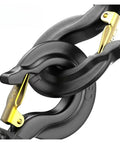 Heavy Duty Hand Pulled Hoist With Tightening Chain For 1.5 Ton Lifting Jobs, showing close-up of durable black chain link and gold connector.